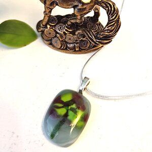 Sculptured flower handmade pendant necklace, Unique fused glass OOAK jewelry